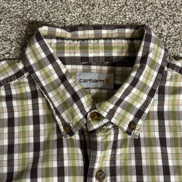 Carhartt Button Down Relaxed Fit Short Sleeve Plaid Pocket Shirt Mens Size Large - Picture 2 of 7